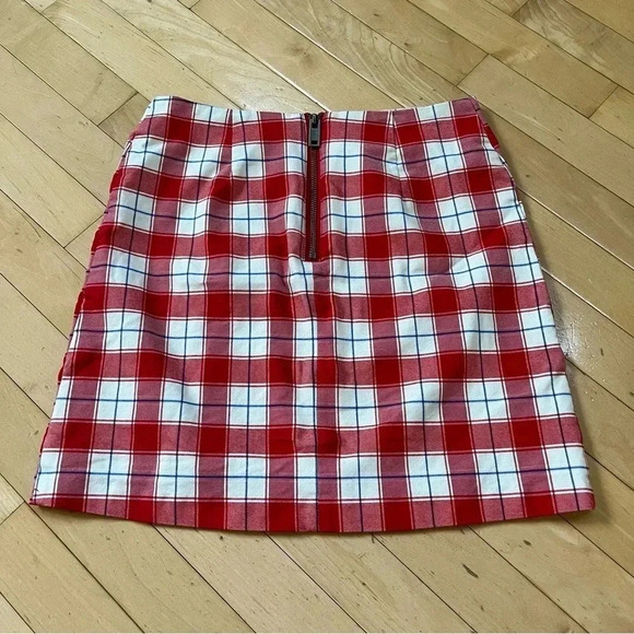 Urban Outfitters Plaid Mini Skirt Womens Small S Red Preppy Retro Stretch Slits - Picture 4 of 9
